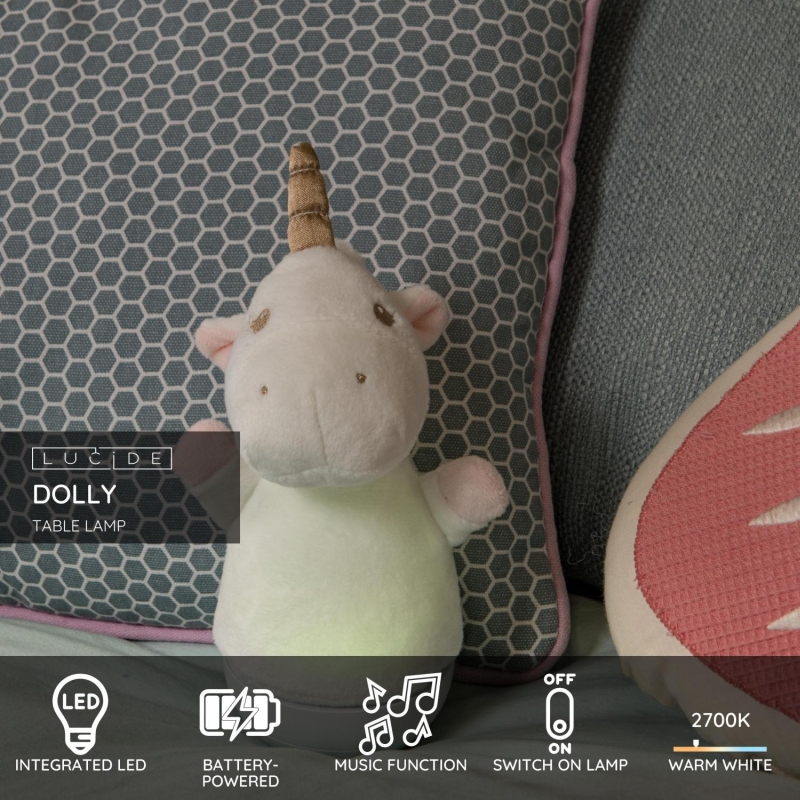 Lucide DOLLY - Stolná lampa pre deti - Batérie - S hudobným prvkom - Biela